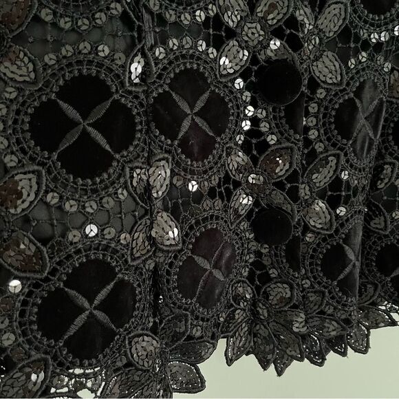 RARE VINTAGE Sagaie Paris Black Velvet Crochet Lace Sequin Blazer, Size 2 - Picture 3 of 15